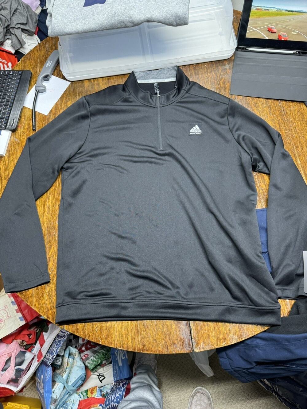 Adidas Mens Black Equipment Golf Club 1/4 Pip Pullover Activewear Top Size L